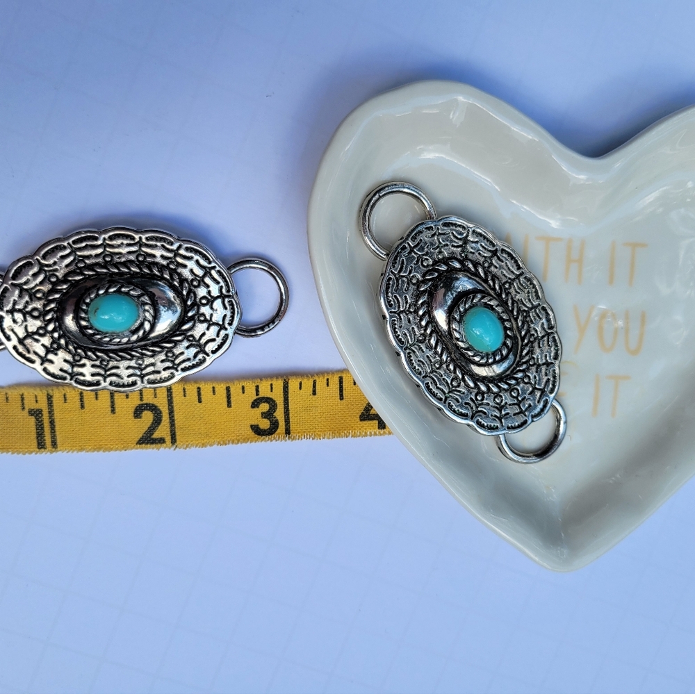 Faux Tilly Turquoise Concho & Faux Silver Slide for Twilly - Picture 6 of 9